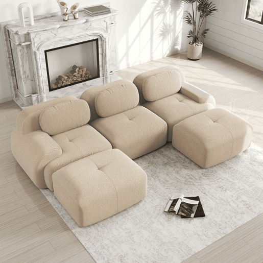 Sofá modular em U - sem montagem - antiderrapante, adequado para animais de estimação, 32D com almofadas ergonómicas - Bege