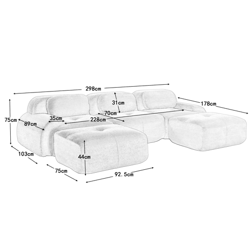 Sofá modular em U - sem montagem - antiderrapante, adequado para animais de estimação, 32D com almofadas ergonómicas - Bege