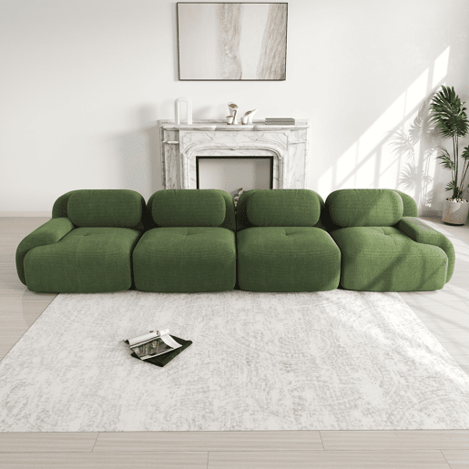 Sofá de 4 lugares - Veludo cotelê macio, acolchoado elástico 32D, adequado para animais de estimação e ergonómico, embalado a vácuo - Verde