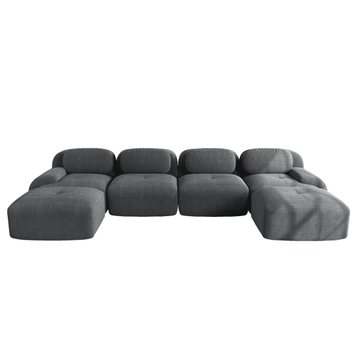 Sofá modular em U - sem montagem - Veludo cotelê respirável, espuma de alta elasticidade 32D, braços extra largos, ergonómico e adequado para animais de estimação - Cinza