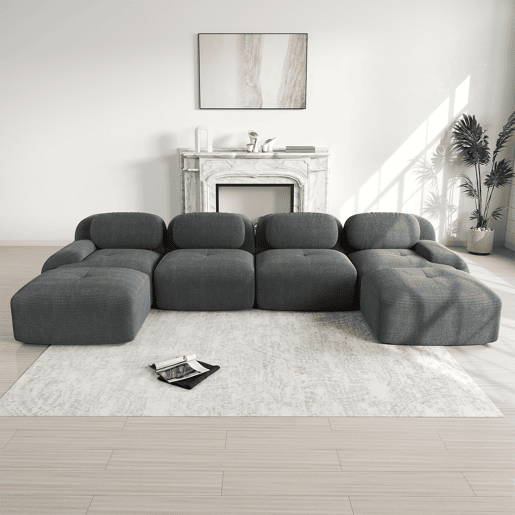 Sofá modular em U - sem montagem - Veludo cotelê respirável, espuma de alta elasticidade 32D, braços extra largos, ergonómico e adequado para animais de estimação - Cinza