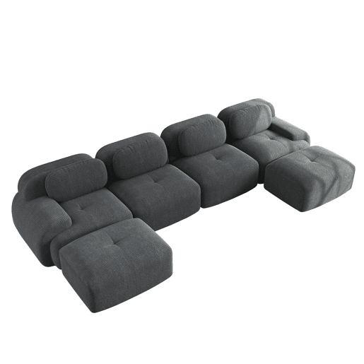 Sofá modular em U - sem montagem - Veludo cotelê respirável, espuma de alta elasticidade 32D, braços extra largos, ergonómico e adequado para animais de estimação - Cinza