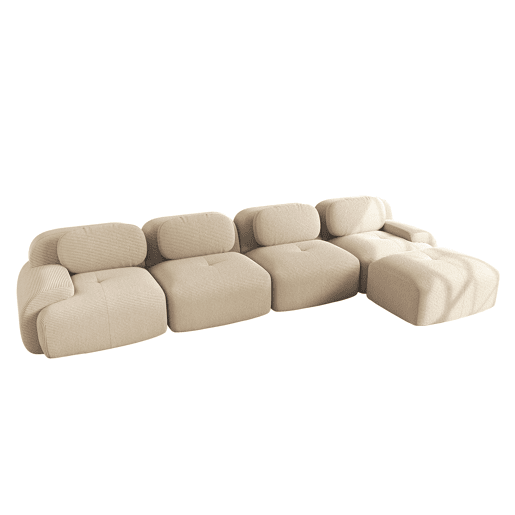 Sofá de canto para 4 pessoas - 32D almofadado de alta elasticidade, antiderrapante, com chaise longue, braços extra largos, combinável, sem montagem - Bege