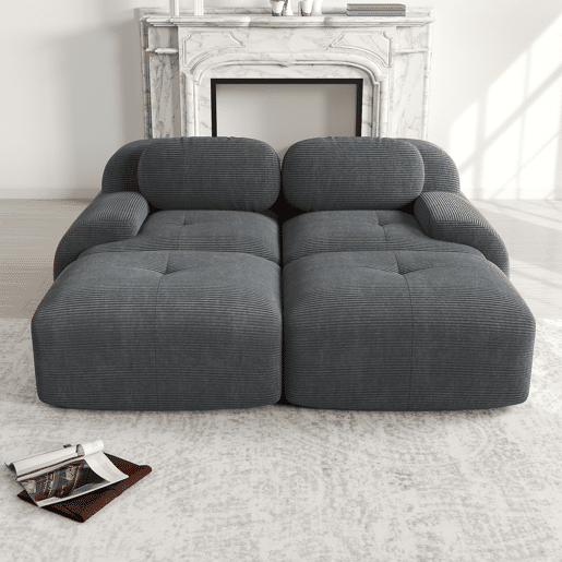 Sofá modular de 2 lugares - com chaise longue, antiderrapante, ergonómico - Cinza