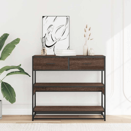 Mesa Consola - Mesa De Entrada 90x35x80 cm derivados madeira carvalho castanho