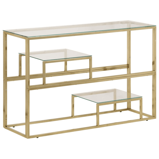 Mesa Consola - Mesa De Entrada aço inoxidável e vidro temperado dourado
