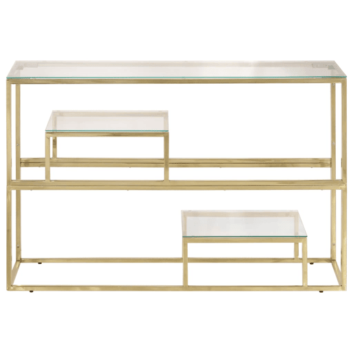 Mesa Consola - Mesa De Entrada aço inoxidável e vidro temperado dourado