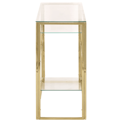 Mesa Consola - Mesa De Entrada aço inoxidável e vidro temperado dourado