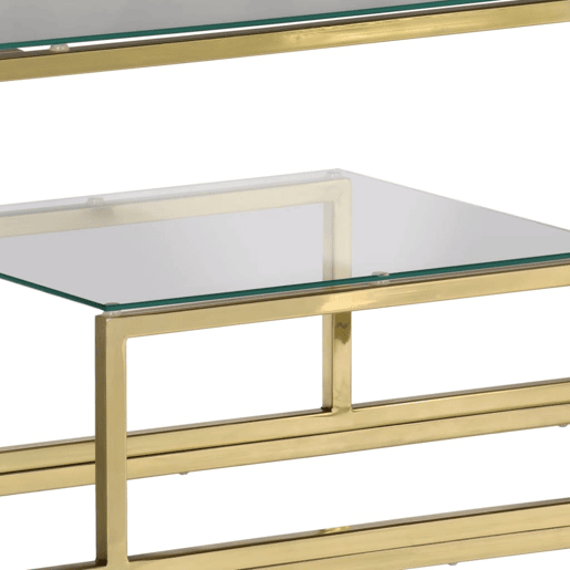 Mesa Consola - Mesa De Entrada aço inoxidável e vidro temperado dourado