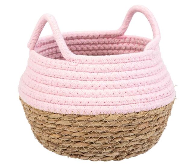 Cesto de fibra natural y algodón rosa d18x13/16.5
