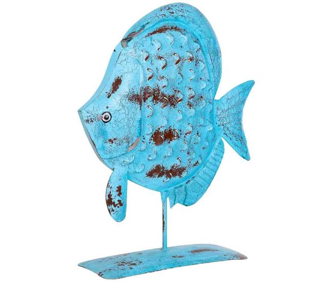 Figura pez de metal azul, 45x15x57h cm