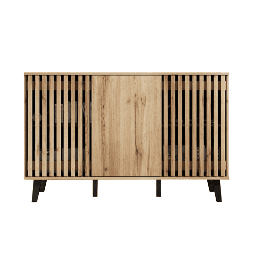 Móvel auxiliar 150x40x95cm - Aparador com 3 portas, 6 compartimentos, ideal para sala, quarto e escritório - Madeira natural