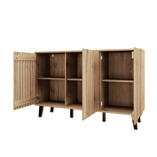 Móvel auxiliar 150x40x95cm - Aparador com 3 portas, 6 compartimentos, ideal para sala, quarto e escritório - Madeira natural