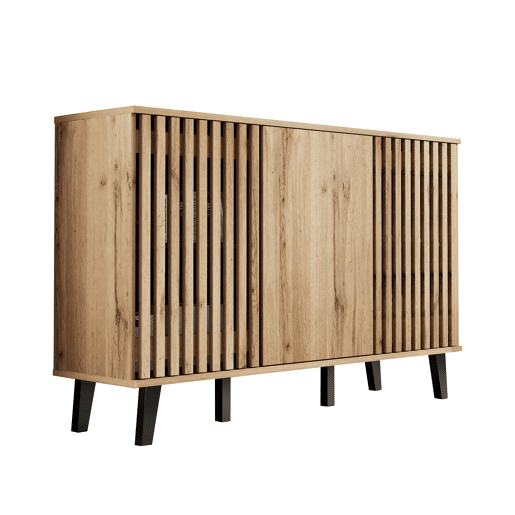 Móvel auxiliar 150x40x95cm - Aparador com 3 portas, 6 compartimentos, ideal para sala, quarto e escritório - Madeira natural