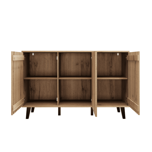 Móvel auxiliar 150x40x95cm - Aparador com 3 portas, 6 compartimentos, ideal para sala, quarto e escritório - Madeira natural