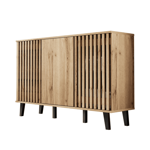 Móvel auxiliar 150x40x95cm - Aparador com 3 portas, 6 compartimentos, ideal para sala, quarto e escritório - Madeira natural