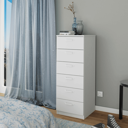 Briebe Prakt Cômoda de Quarto, Sinfonier 6 Gavetas, 110x40x40 cm, Quarto Casal, Juvenil, Infantil, , Branco