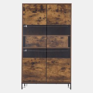 Vitrine 80x40x138 cm - Com LED, 2 gavetas, com acrílico e grande capacidade de armazenamento - Preto + Veios de madeira