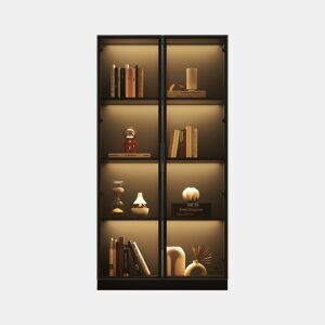 Vitrine de vidro 80x40x160 cm - Vitrine de porta dupla com iluminação LED APP, prateleiras móveis - Cor preta