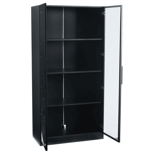 Vitrine de vidro 80x40x160 cm - Vitrine de porta dupla com iluminação LED APP, prateleiras móveis - Cor preta