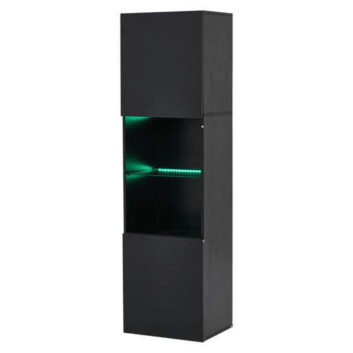 Vitrine alta 45x35x160 cm - LED, 1 prateleira de vidro - Preto brilhante