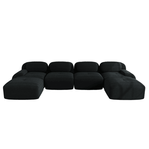 Sofá modular em U - sem montagem - tecido de veludo cotelê respirável, almofadas de alta elasticidade 32D, braços extra largos, adequado para animais de estimação e ergonómico - Preto