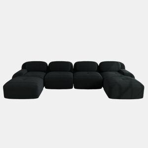 Sofá modular em U - sem montagem - tecido de veludo cotelê respirável, almofadas de alta elasticidade 32D, braços extra largos, adequado para animais de estimação e ergonómico - Preto