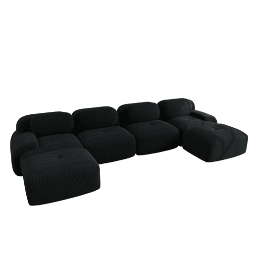 Sofá modular em U - sem montagem - tecido de veludo cotelê respirável, almofadas de alta elasticidade 32D, braços extra largos, adequado para animais de estimação e ergonómico - Preto