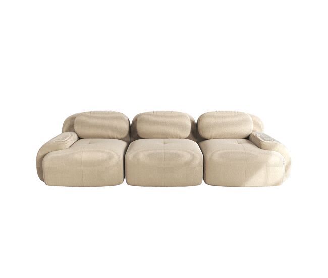 Sofá modular 3 plazas - combinable, antideslizante, sin montaje, reposabrazos ergonómicos y acolchado de alta elasticidad - beige