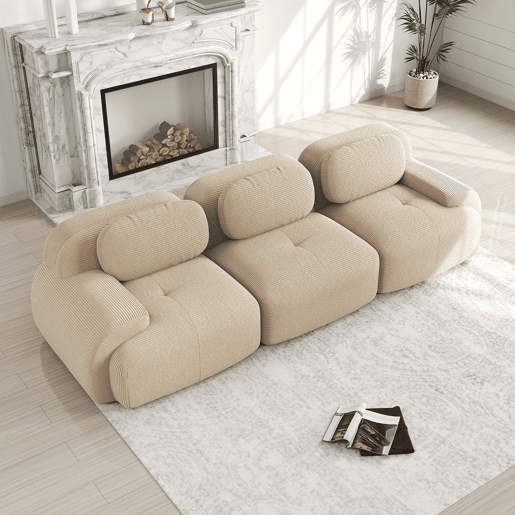 Sofá modular de 3 lugares - combinável, antiderrapante, sem montagem, braços ergonómicos e estofamento de alta elasticidade - Bege
