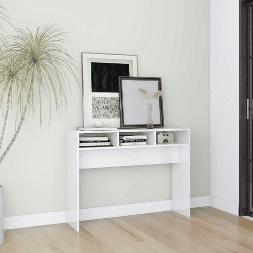 Mesa Consola - Mesa De Entrada 105x30x80 cm derivados de madeira branco brilhante
