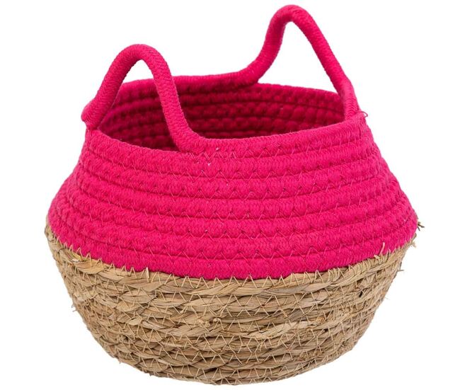 Cesto de fibra natural y algodón rosa d18x13/16.5