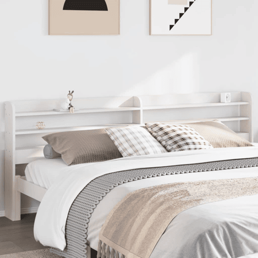 Cabeceira - Cabeceira de cama com prateleiras 180 cm madeira de pinho maciça branco