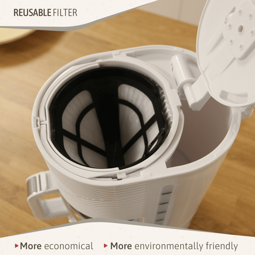 Briebe CM1171WHT Elegance Máquina de Café Filtro 10 Chávenas, Filtro Reutilizável Função Keep Warm, Anti-gotejamento 1,25L, 1000, Branco