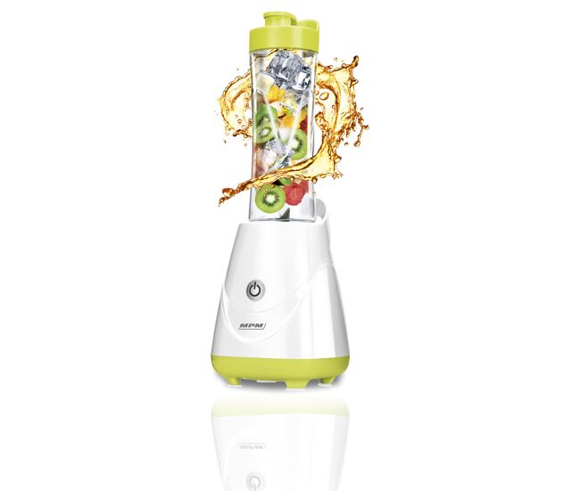 Mpm mbl-20 batidora vaso individual good to go, smoothie maker, 2 botellas portátiles 0,6l, libre bpa, 250, blanco/verde