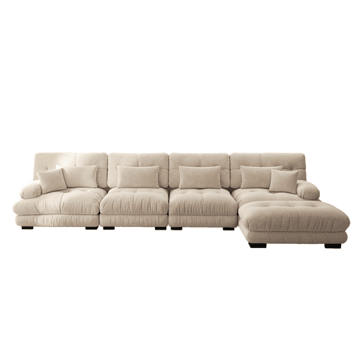 Sofá modular L - 4 lugares - Cloud com otomano móvel - Chenille - Café claro Sofá modular L - 4 lugares - Cloud com otomano móvel - Chenille - Café claro