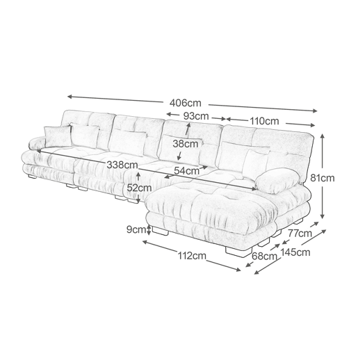 Sofá modular L - 4 lugares - Cloud com otomano móvel - Chenille - Café claro Sofá modular L - 4 lugares - Cloud com otomano móvel - Chenille - Café claro