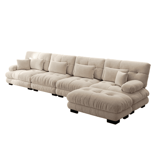 Sofá modular L - 4 lugares - Cloud com otomano móvel - Chenille - Café claro Sofá modular L - 4 lugares - Cloud com otomano móvel - Chenille - Café claro