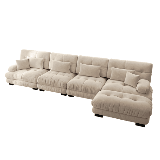 Sofá modular L - 4 lugares - Cloud com otomano móvel - Chenille - Café claro Sofá modular L - 4 lugares - Cloud com otomano móvel - Chenille - Café claro