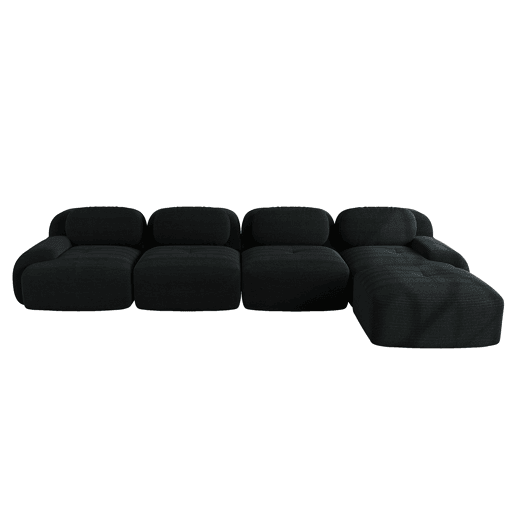 Sofá de canto para 4 pessoas - Espuma de alta elasticidade 32D, antiderrapante, com chaise longue, braços extra largos, combinável sem montagem - Preto