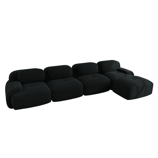 Sofá de canto para 4 pessoas - Espuma de alta elasticidade 32D, antiderrapante, com chaise longue, braços extra largos, combinável sem montagem - Preto