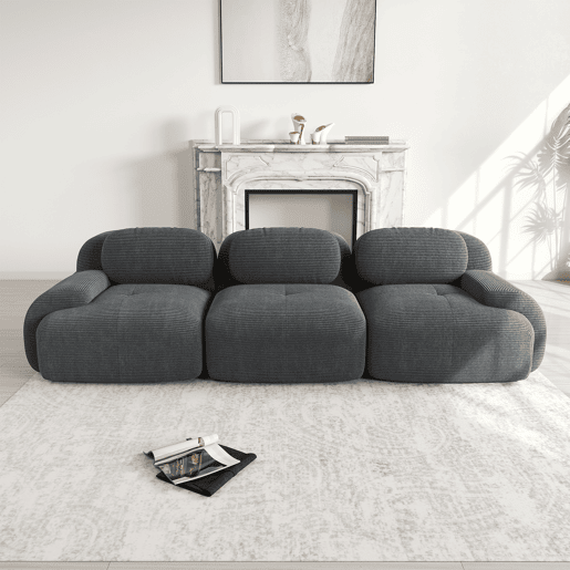 Sofá modular de 3 lugares - combinável, antiderrapante, sem montagem, apoios de braços ergonómicos, almofada de espuma elástica - Cinza