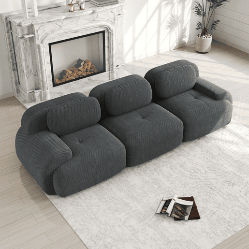 Sofá modular de 3 lugares - combinável, antiderrapante, sem montagem, apoios de braços ergonómicos, almofada de espuma elástica - Cinza
