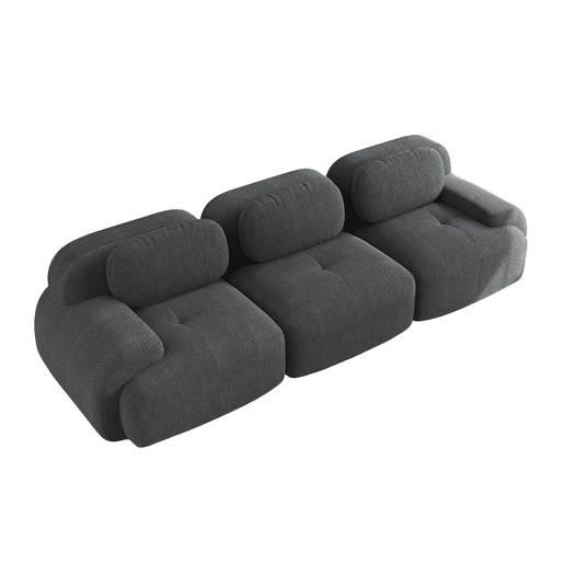 Sofá modular de 3 lugares - combinável, antiderrapante, sem montagem, apoios de braços ergonómicos, almofada de espuma elástica - Cinza