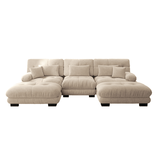 Sofá Modular Lujo - Grande U - Sofá Cloud Convertible com Ottoman - Chenille Café Claro