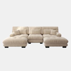 Sofá Modular Lujo - Grande U - Sofá Cloud Convertible com Ottoman - Chenille Café Claro