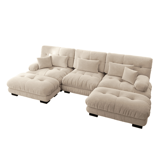 Sofá Modular Lujo - Grande U - Sofá Cloud Convertible com Ottoman - Chenille Café Claro