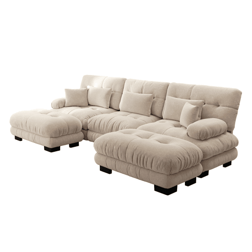 Sofá Modular Lujo - Grande U - Sofá Cloud Convertible com Ottoman - Chenille Café Claro