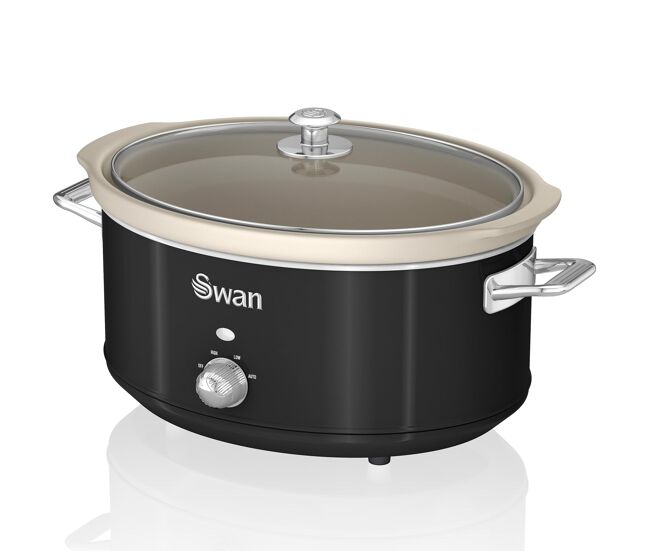 Swan sf17031bneu retro olla cocción lenta, 6,5l, recipiente extraíble antiadherente cerámica libre pfoa, vintage, 320, negro