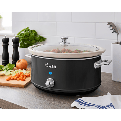 SWAN SF17031BNEU Retro Slow Cooker 6,5L, Panela de Cerâmica Antiaderente sem PFOA e PTFE, 320, Preto